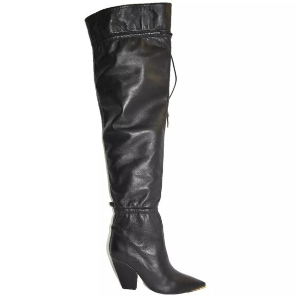New! TORY BURCH LILA OTK 90MM SCRUNCH BOOTS BLACK NAPPA LEATHER 7.5 M DD455 - Picture 1 of 6